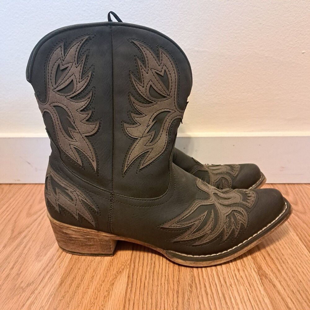 Roper Amelia Eagle Overlay Western Boot Snip Toe Size 11 Faux Leather Moto Boho